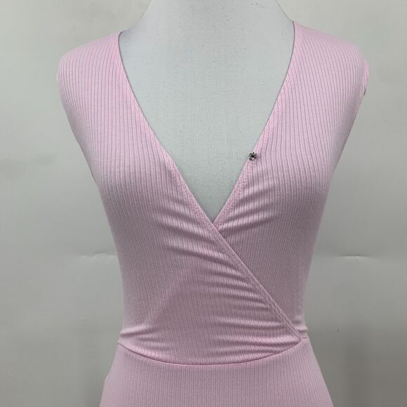 BCBGeneration Bodysuit Womens XS Extra Small Pink Cut Out Surplice Wrap Tie Knit - Picture 7 of 12